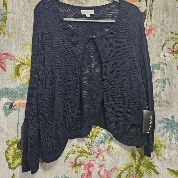 Kim Rogers curvy cardigan navy blue crocheted look NWT 1X - Picture 6 of 12